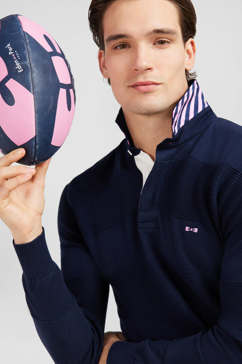 Navy blue sweater with tone-on-tone stripes - Image 3