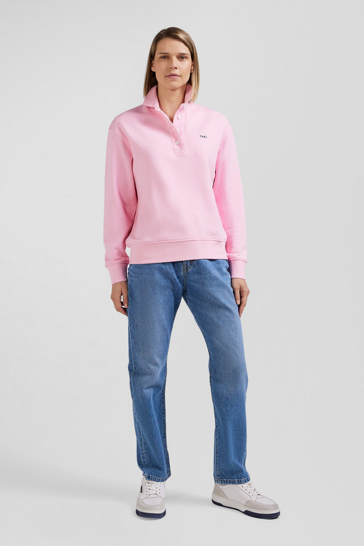 Sweatshirt rose col polo en coton
