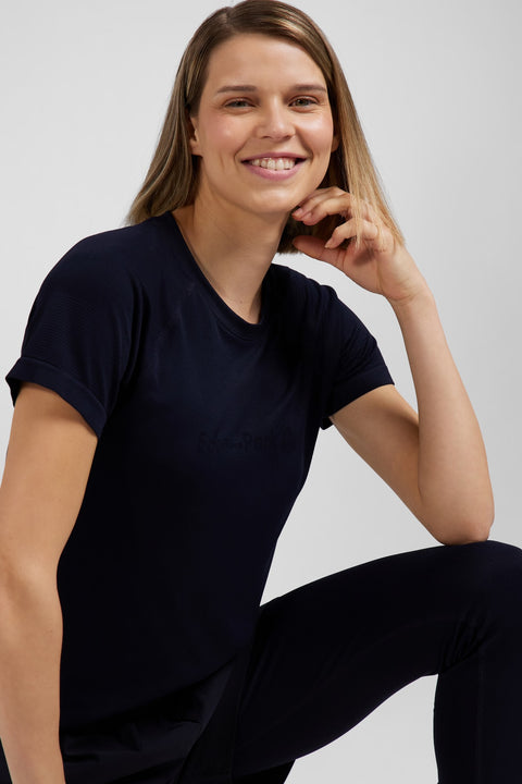 T-shirt de sport manches courtes à détails cerclés bleu marine - Image 1