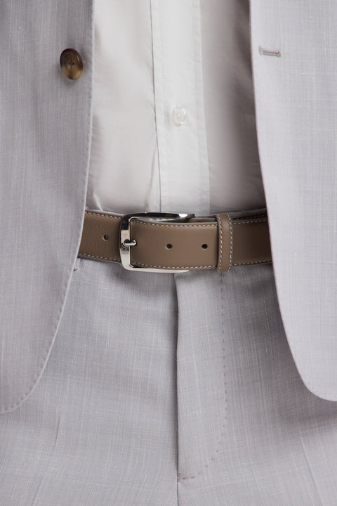 Ceinture en cuir lisse beige surpiqûres blanches - Image 2