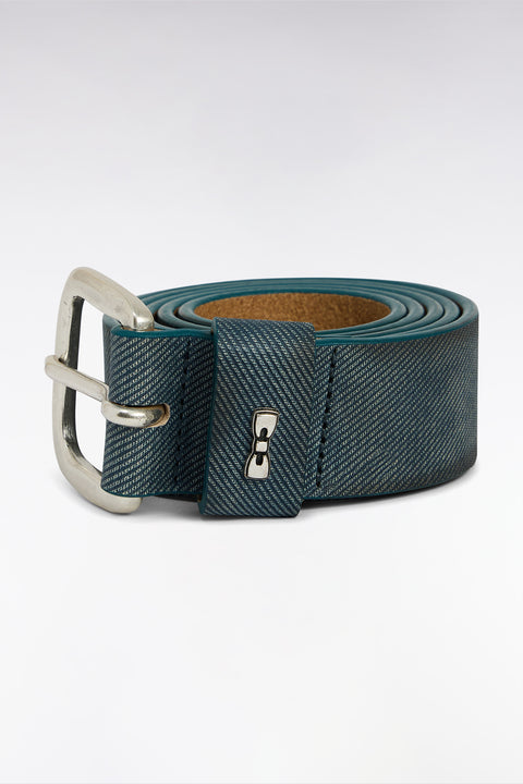 Ceinture en croûte de cuir gris effet denim - Image 1