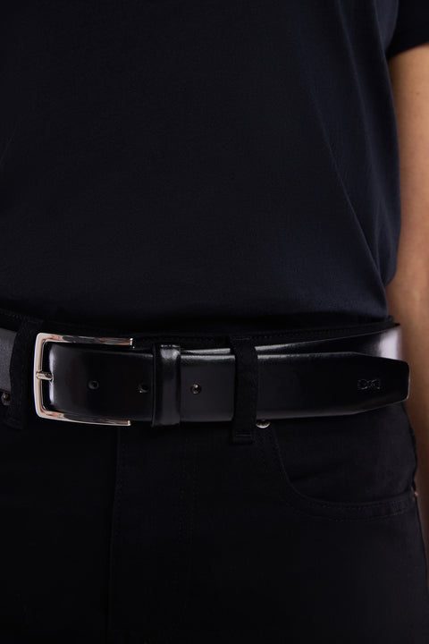 Ceinture en cuir lisse noire - Image 2