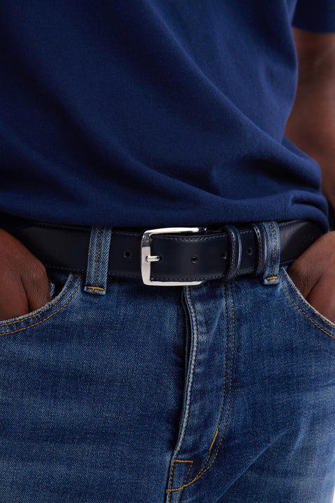 Ceinture en cuir lisse marine à double passants - Image 2