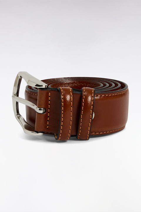 Ceinture en cuir lisse marron à double passants - Image 1