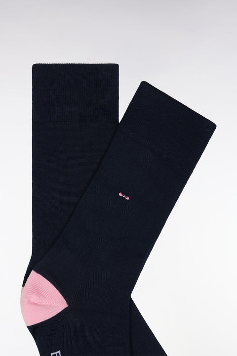Cotton blend navy socks with pink reinforcements - Image 1