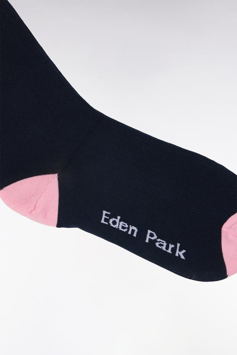 Cotton blend navy socks with pink reinforcements - Image 2