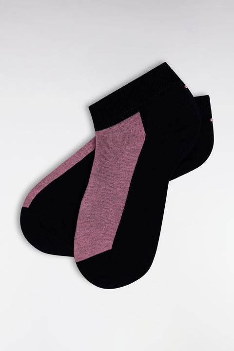 Sky blue and navy two-tone low socks in stretch cotton blend - Image 2