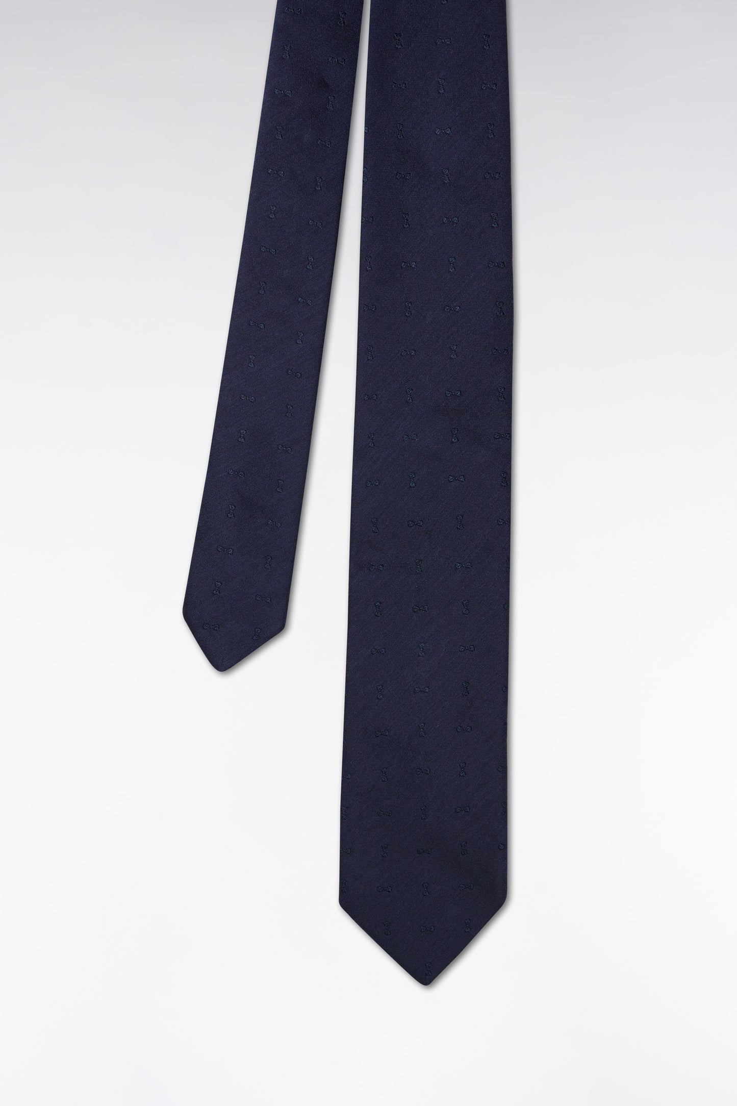 Navy cotton-silk tie with bow tie jacquard