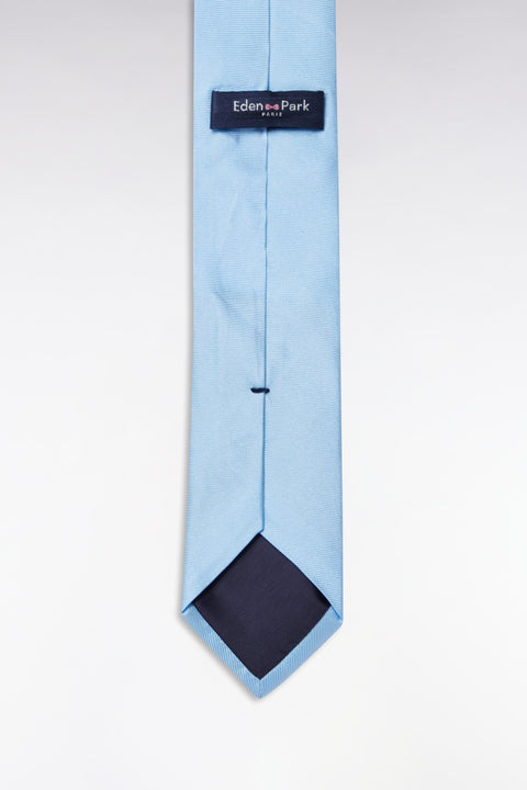 Cravate en soie cerclée ciel et blanche - Image 1