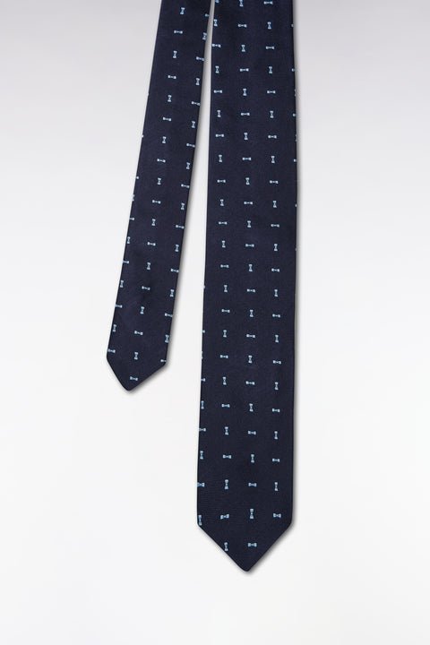 Cravate en soie marine à motifs nœud papillon ciel - Image 1