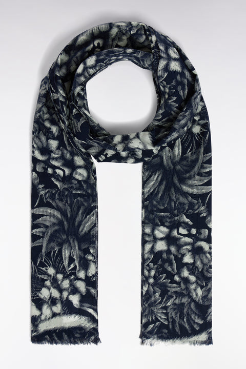 Écharpe en coton marine imprimé jungle - Image 1