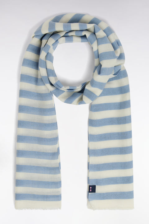 Cotton blend scarf with sky blue pinstripes - Image 1
