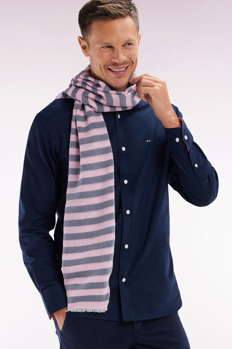 Chèche en coton mélangé à fines rayures rose - Image 1