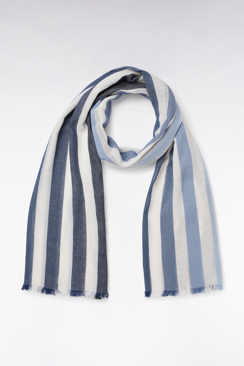Écharpe rayée en coton mélangé bleue - Image 1