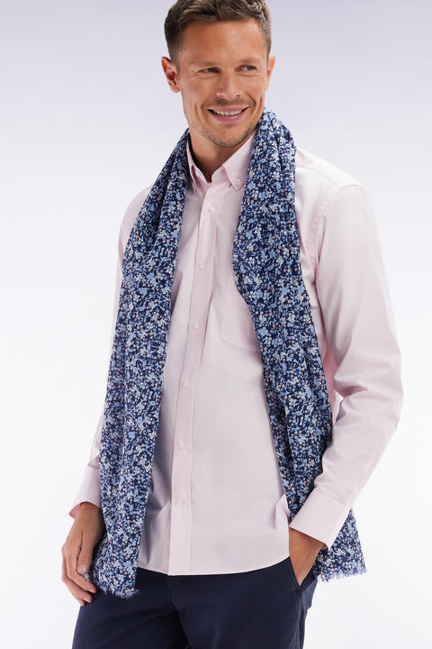 Écharpe en coton et soie imprimé fleuri bleu - Image 1