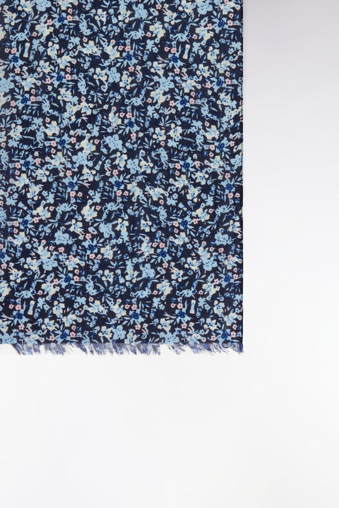 Écharpe en coton et soie imprimé fleuri bleu - Image 3