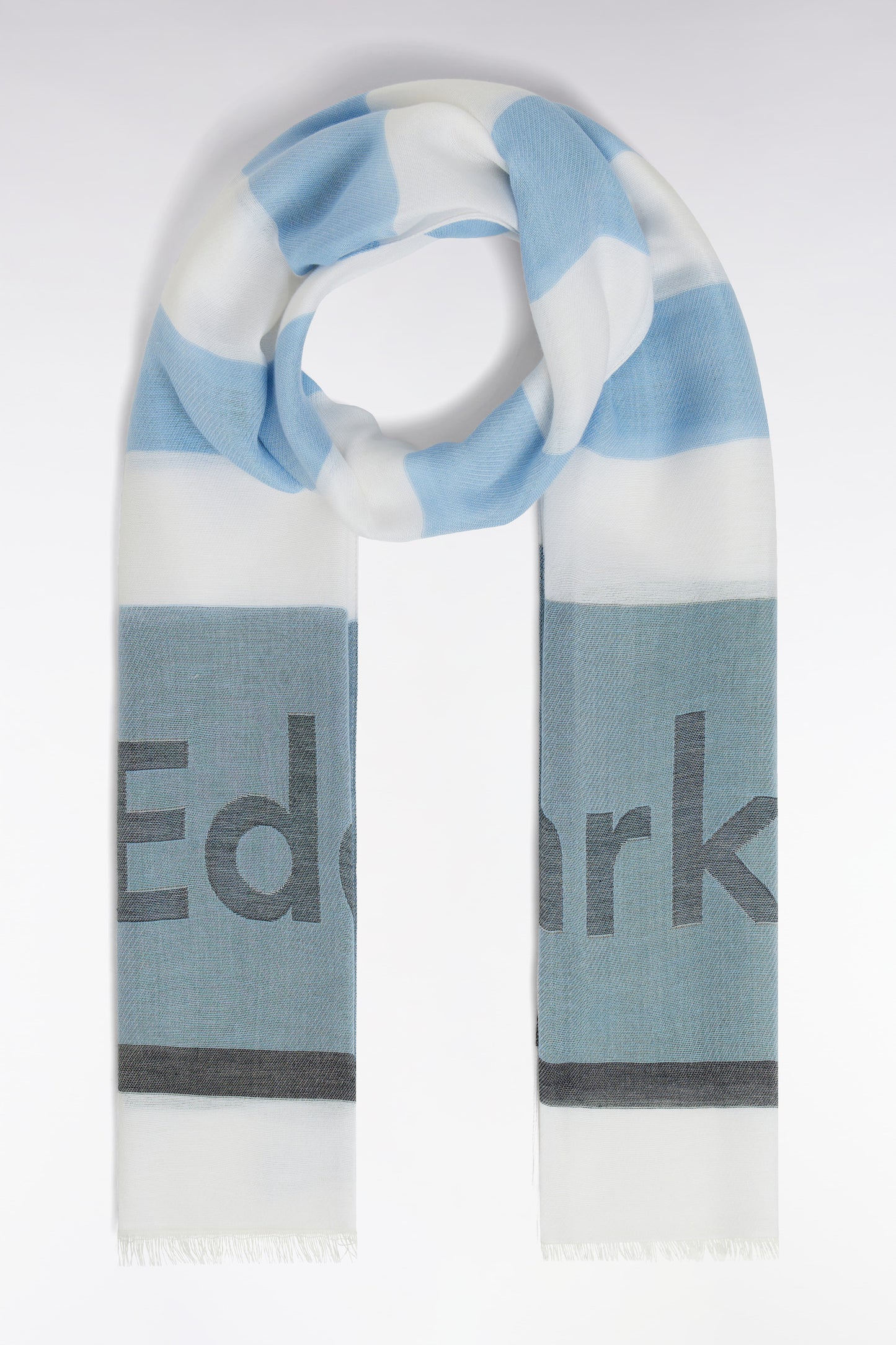 Grey and sky blue cotton-blend rimmed scarf