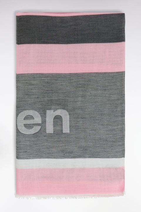 Écharpe cerclée en coton mélangé grise et rose - Image 2