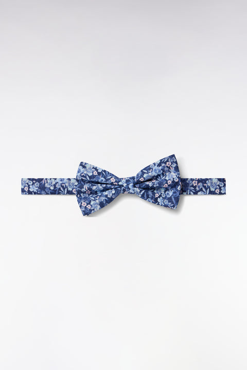 Nœud papillon en coton imprimé fleurs bleu - Image 1