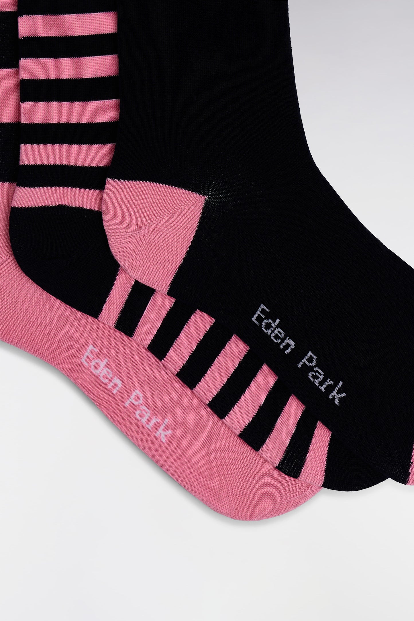 Pack of 3 pairs of navy and pink full-rimmed socks in stretch cotton blend