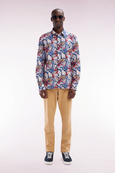 Pantalon chino sans plis en coton stretch camel coupe droite - Image 1