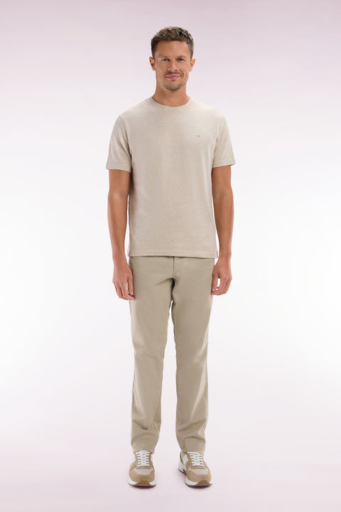 Pantalon chino sans plis en coton stretch beige coupe droite - Image 1