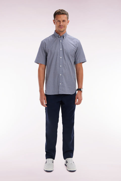 Pantalon chino sans plis en coton stretch marine coupe droite - Image 1