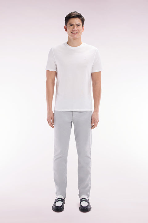 Pantalon chino sans plis en coton stretch gris coupe droite - Image 1