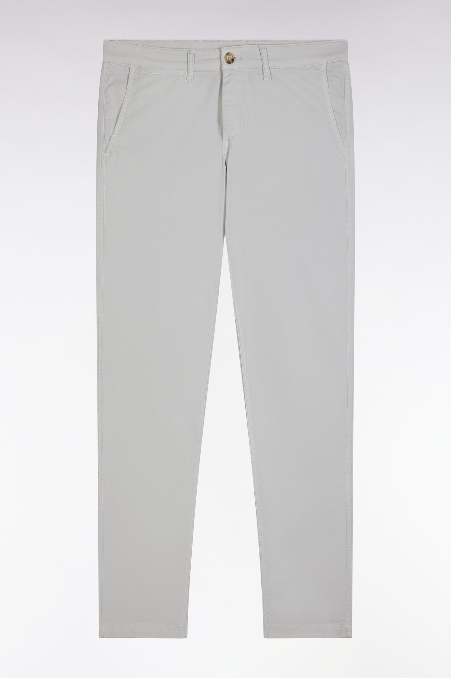 Grey straight-cut stretch cotton pleat-free chinos
