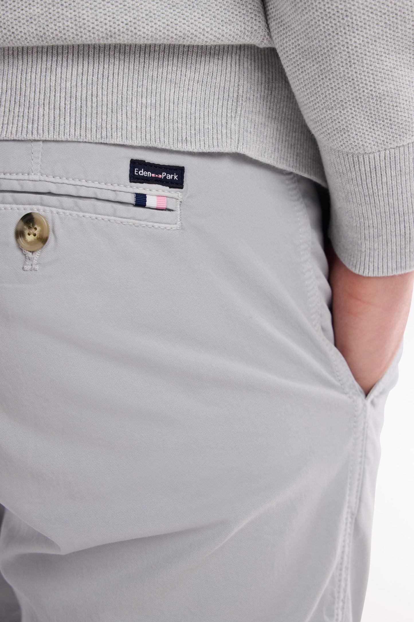 Grey straight-cut stretch cotton pleat-free chinos