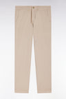 Straight-cut beige stretch cotton and linen pleat-free chinos