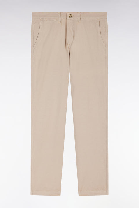 Straight-cut beige stretch cotton and linen pleat-free chinos - Image 2