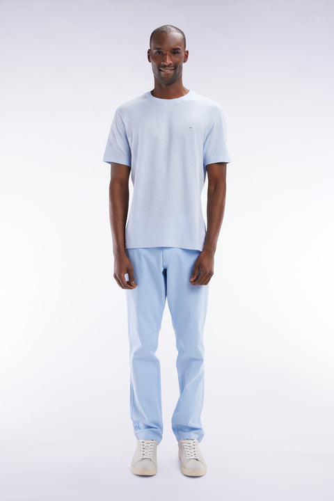 Pantalon chino sans pli en coton et lin stretch bleu ciel coupe droite - Image 1