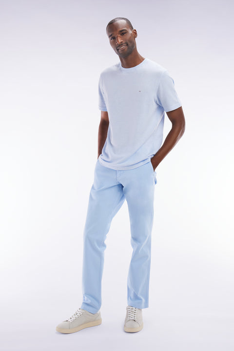 Pantalon chino sans pli en coton et lin stretch bleu ciel coupe droite - Image 3