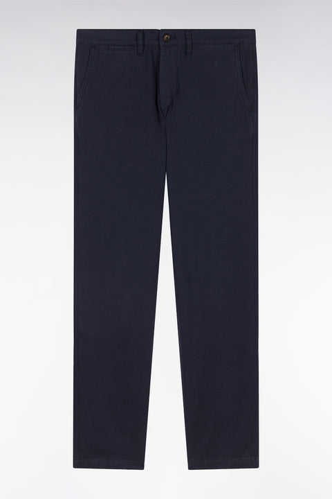 Straight-cut navy stretch cotton and linen pleat-free chinos - Image 2