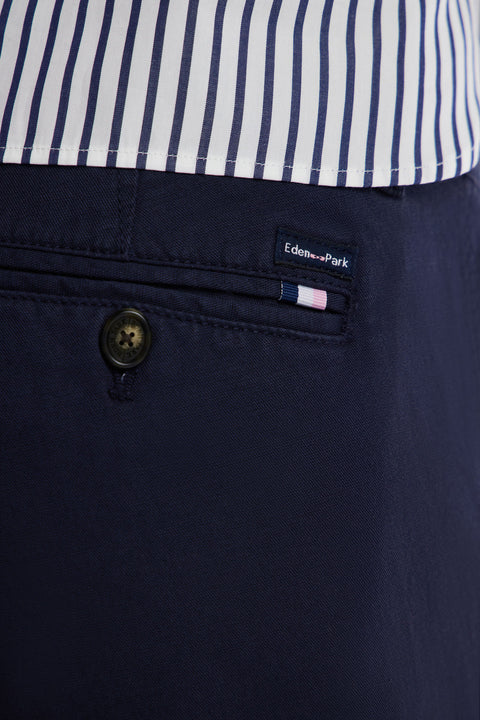 Straight-cut navy stretch cotton and linen pleat-free chinos - Image 3