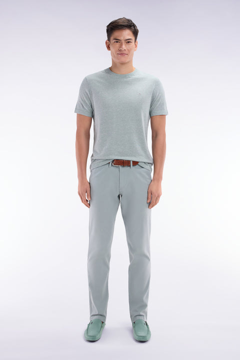 Pantalon chino sans pli en coton et lin stretch gris moyen coupe droite - Image 1