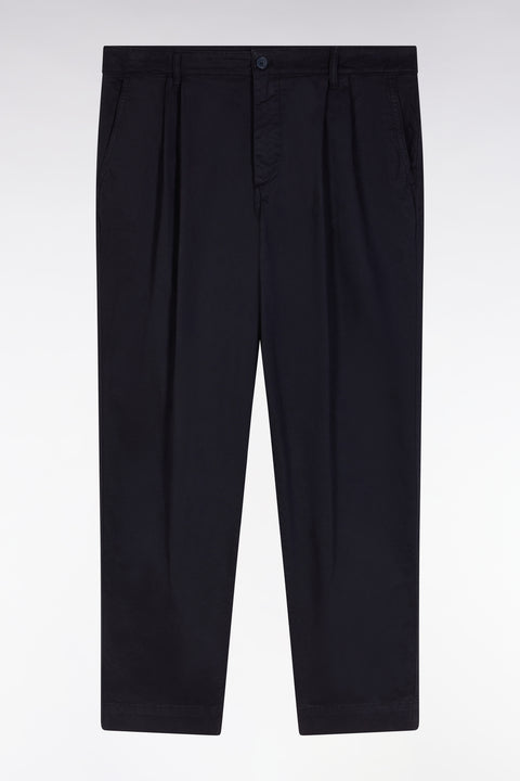 Pantalon chino à plis en coton stretch marine coupe droite - Image 1