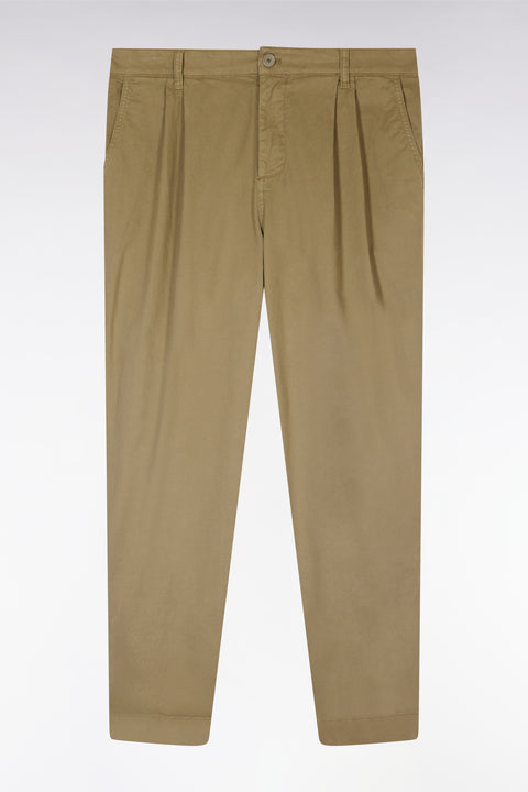 Pantalon chino à plis en coton stretch kaki coupe droite - Image 2