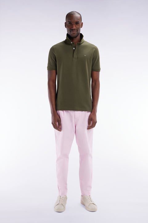 Pantalon chino à plis en coton stretch rose coupe droite - Image 1