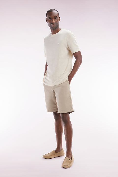 Bermuda chino en coton stretch beige coupe droite - Image 2
