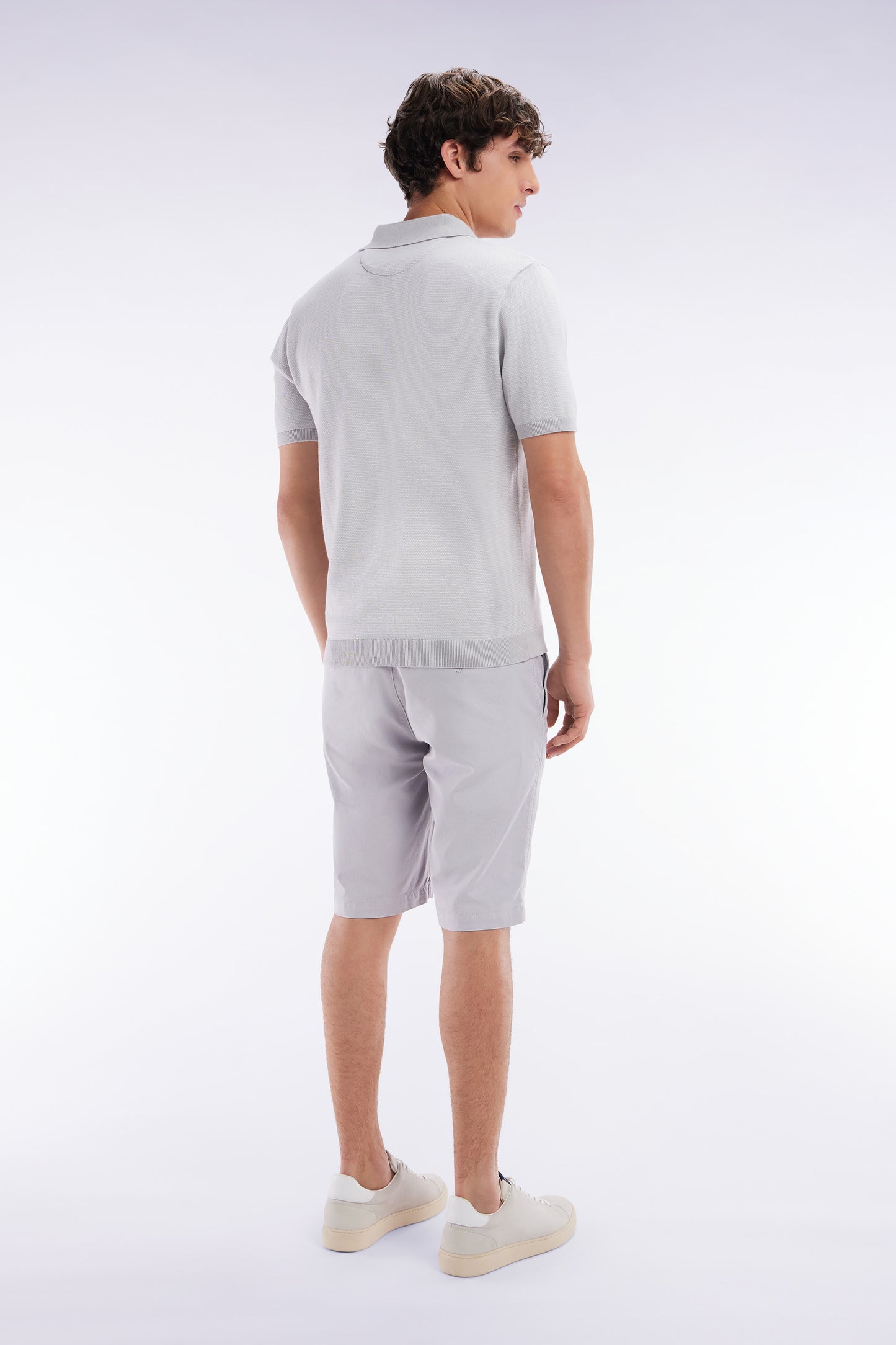 Straight-cut medium grey lyocell and stretch cotton Bermuda shorts