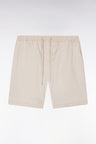 Elasticated waistband beige Bermuda shorts in lyocell and stretch cotton