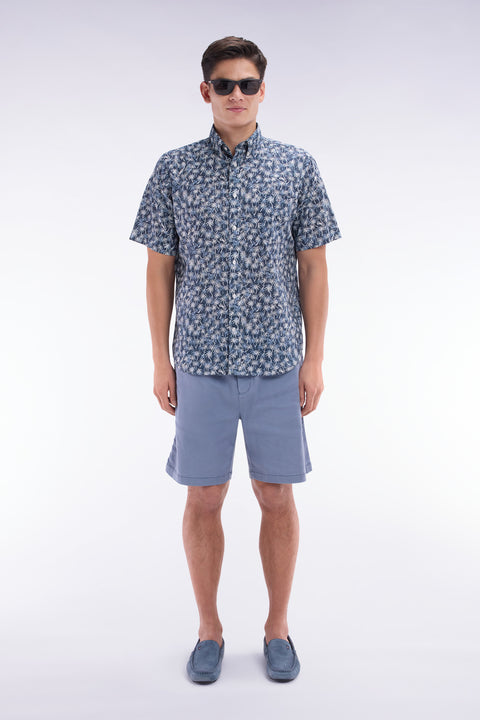 Elasticated waistband grey Bermuda shorts in lyocell and stretch cotton - Image 1