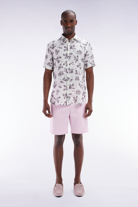 Bermuda à taille élastiquée en lyocell et coton stretch rose - Image 1