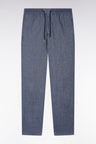 Pantalon à taille élastique en lin et coton stretch indigo
