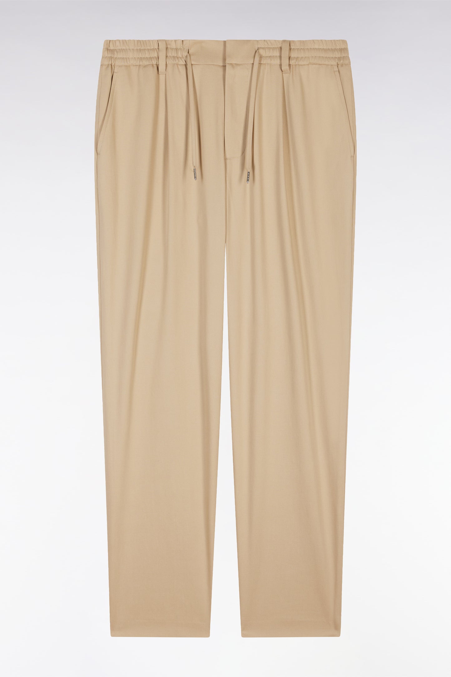 Elastic trousers in beige lyocell and stretch cotton