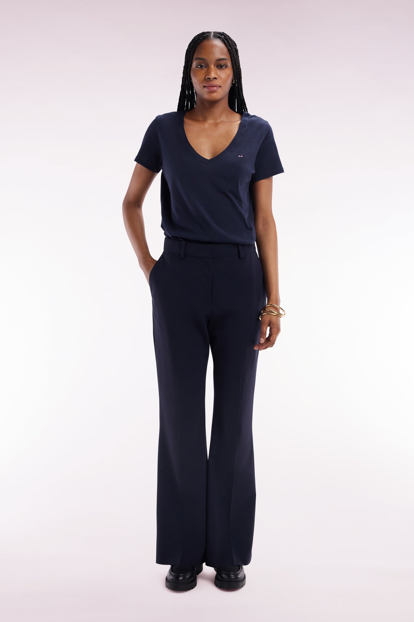 Straight cut navy virgin wool trousers