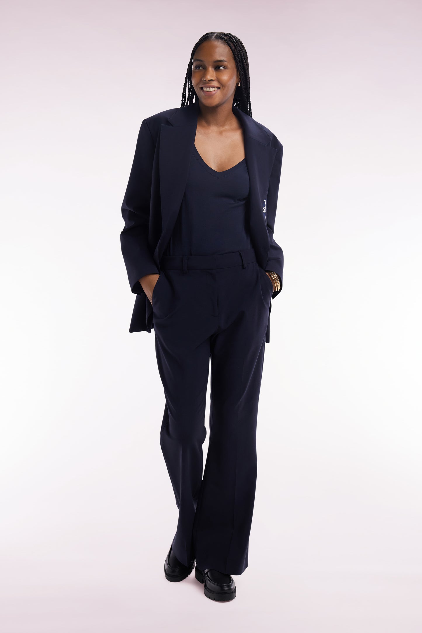 Straight cut navy virgin wool trousers