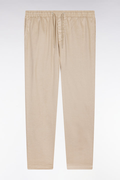 Flowing elastic trousers in beige stretch linen - cotton blend - Image 2